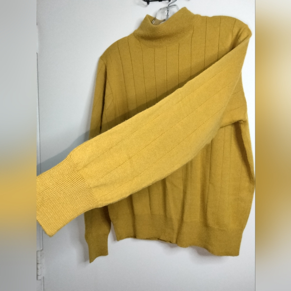Jennifer Moore (Size XL) Vintage Mustard Yellow Wool Blend LS Striped Sweater - Picture 3 of 5